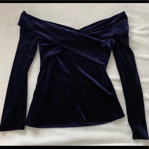 Zara Blue Velvet Off-Shoulder Top - Picture 2 of 3